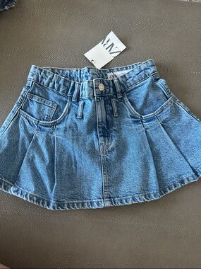 Zara Light Blue Denim Pleated Skirt